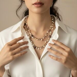 Multi color pearl and gold necklace 🩷